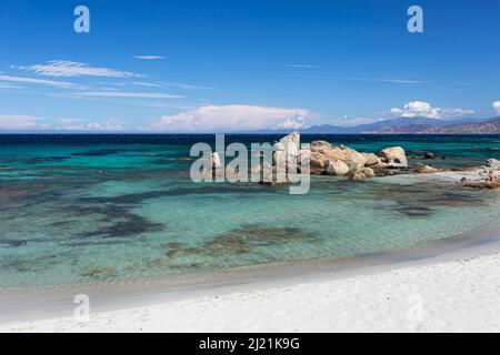 , picturesque beach on the west coast, L`lle-Rousse, Ile de la Pietra, France, Corsica, Monticello Stock Photo